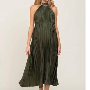 Elegant Olive Green Maternity Halter Dress. Worn once for baby shower!